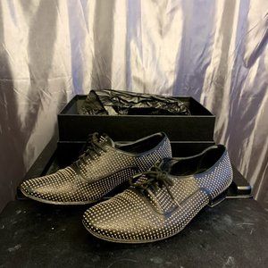 Black silver studded oxford derby shoe